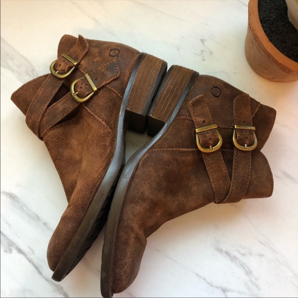 BORN Suede Leather Strappy Distressed Booties Size 6